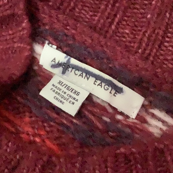 American Eagle Wool Blend Oversized Burgundy Fair Isle Sweater Size XL - Picture 8 of 12
